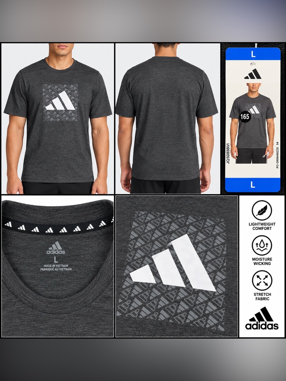 adidas Men’s Charcoal Gray Graphic Logo Short-Sleeve Tee Large
